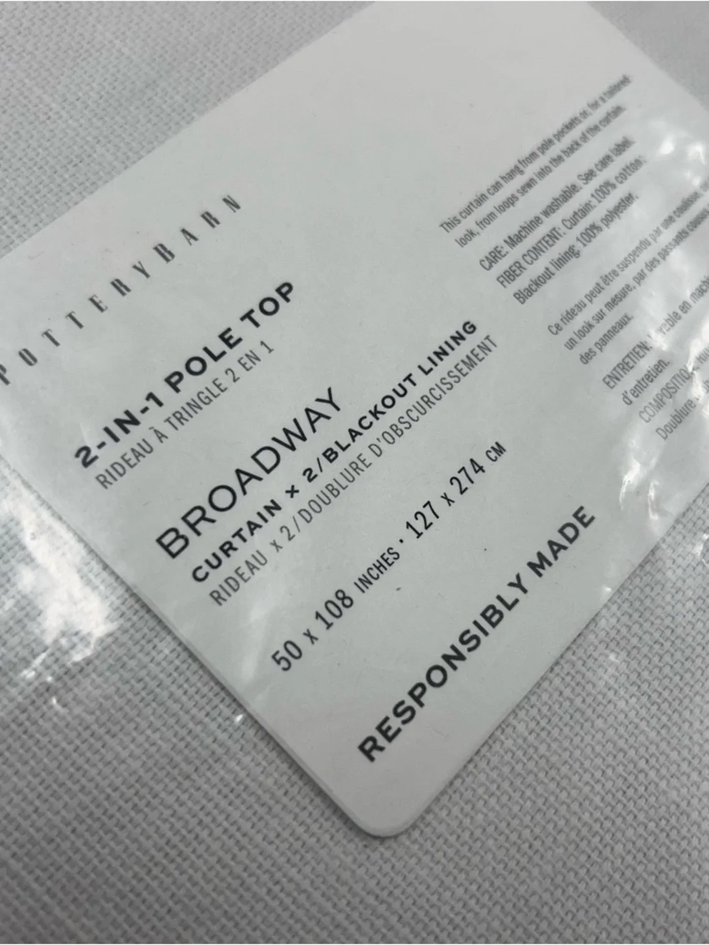 2 Pottery Barn Broadway Curtain Blackout Lining 50